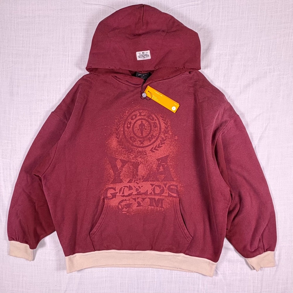 YoungLA Golds Iron Legacy Vintage Hoodie Womens L Burgundy Cream Distressed NWT